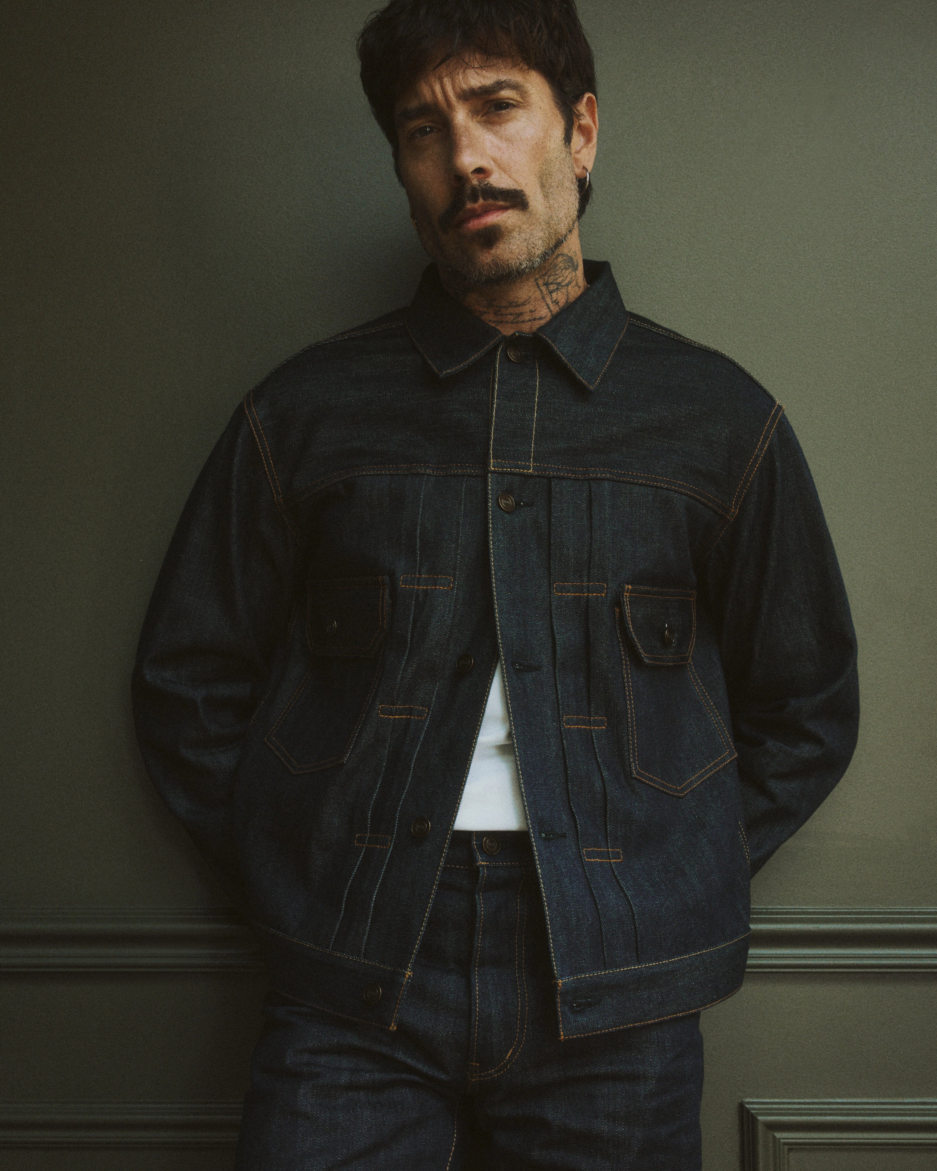 veste en jean selvedge indigo, denim japonais, zoom